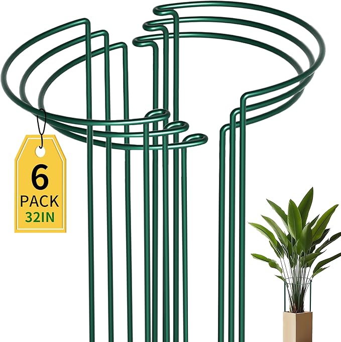 6-Pack Garden Plant Support Cages,14"Diax32"H Heavy Duty Interlinked Half Round Peony Support Rings,Metal Plant Support Stakes for Peony,Tomato,Hydrangea,Rose,Indoor & Outdoor Garden Plant Supports