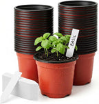 100 Pack 4 Inch Plastic Nursery Pots, Seed Starter Pots with Drainage Holes, Small Plant Containers for Seedlings, Seed Starting Flower Pots with 100 Plant Labels