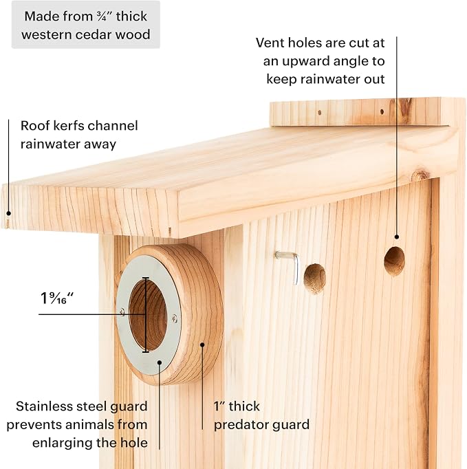WHITEHORSE Bluebird House - Weatherproof Bird House for Outdoors - Cedar Birdhouse Built to NABS Specs - Nest Box for Western Bluebirds, Tree Swallows, Nuthatches & More (22” Floor)