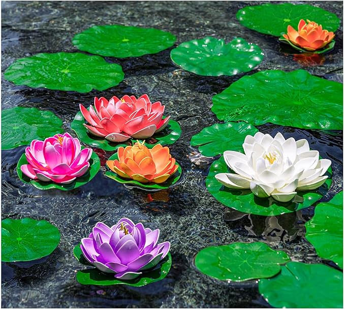 12Pcs Floating Lily Pads for Ponds, Fake Lily Pads, Artificial Lotus Leaves Decorative, 6in 7.8in 7in 4in Each 3pcs(Total 12pcs)