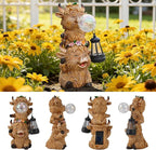 Joint Honglin Solar Highland Cow Garden Statue with LED Lights, Cute Resin Outdoor Decor with Glowing Lantern & Light-Up Bubble, Waterproof Solar Yard Ornament for Lawn, Patio & Garden (Brown Cow)