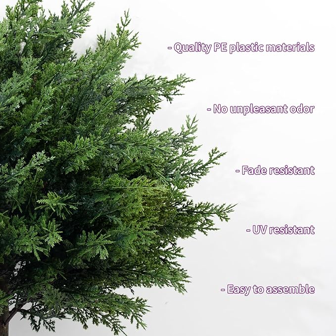 27.6 Inch Artificial Cedar Topiary Ball Trees, Set of 2 UV Resistant Fake Evergreen Trees Shrubs Bushes Artificial Plants with Ground Spike Faux Cypress Plants for Outdoor Front Porch Garden Decor