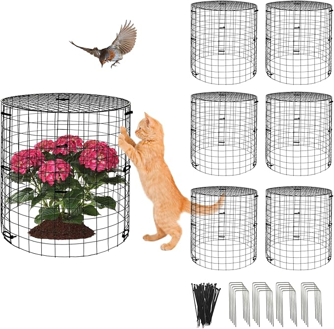 6 Pack Plant Protectors from Animals with Cover, 18PCS 12.6"x11.8" Metal Wire Mesh Cage with Stakes Garden Protection for Rabbits, Chicken, Duck Bunny Barricades for Vegetables, Seedlings and Flower