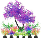 AQUANEAT Artificial Aquarium Plants, Fish Tank Purple Tree Decoration Set, Plastic Accessories, 11pcs