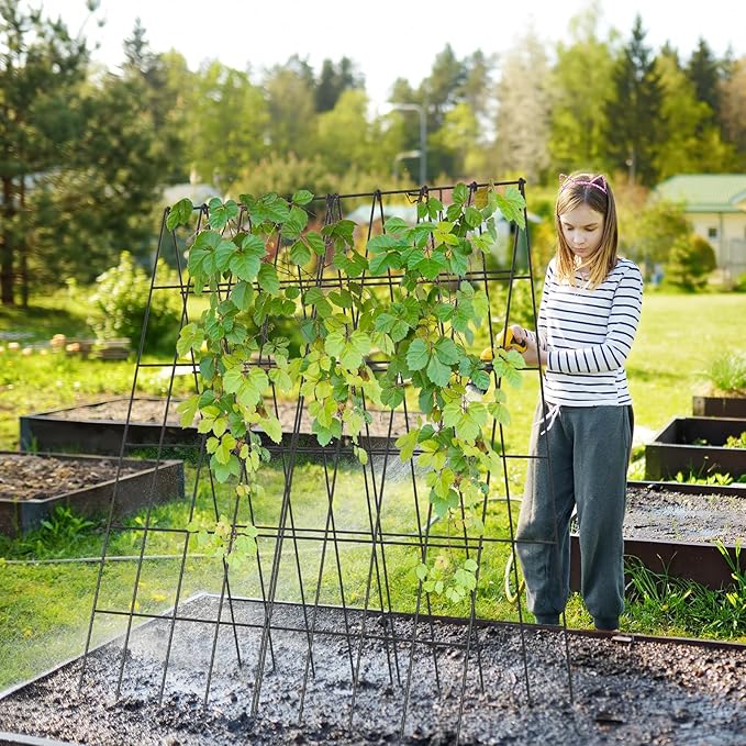 Cucumber Trellis 2 Pack, Foldable A-Frame Garden Trellis for Raised Bed Garden Grow Support with Plant Support Clips, Twist Ties, Plastic Ties, for Cucumber,Tomato, Climbing Plants and Flowers