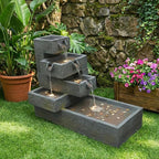 Sunlinua 26" H Outdoor Water Fountain with 4 Tiers Cascading Rock Texture Waterfall Fountains with LED Lights Outdoor Water Fountain for Garden Patio Backyard Porch Home Decor