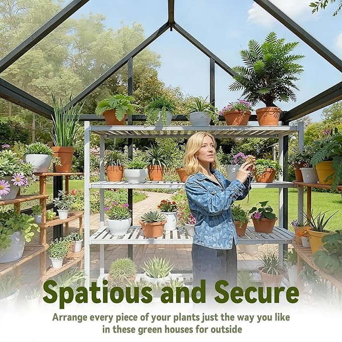 12X12 FT Greenhouse for Outdoors, Polycarbonate Walk-in Green House for Outside, Reinforced Aluminum Frame Greenhouses, Heavy Duty Garden, Patio, Backyard Flower Planting