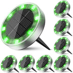 Peasur Mini Solar Ground Lights Outdoor, 8 Pack Flat Solar Powered Disc Lights, IP68 Waterproof, Anti-Rust, Landscape Lighting for Pathway Garden Yard Lawn Walkway Landscape Driveway, Green