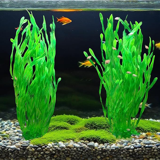 25.98 Inch Tall Aquarium Plants – 2 Pcs Fish Tank Plants Plastic，Large Lifelike Artificial Fish Tank Decorations, Durable & Safe for Freshwater/Saltwater Aquariums (Green (Style B))