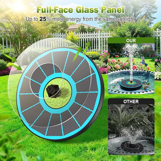 SZMP Upgraded 3.5W Full Glass Panel Solar Fountain for Bird Bath, Floating No-Installation Solar Powered Water Fountain Pump with 7 Nozzles, for Garden, Pond Decor (Blue)