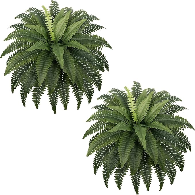 Fake Ferns - Set of 2 Faux Boston Ferns Large Artificial Plants, 40 Leaves per Bouquet, 35 Inches Large Artificial Ferns for Outdoors/Indoor Home, Office, Garden Decoration