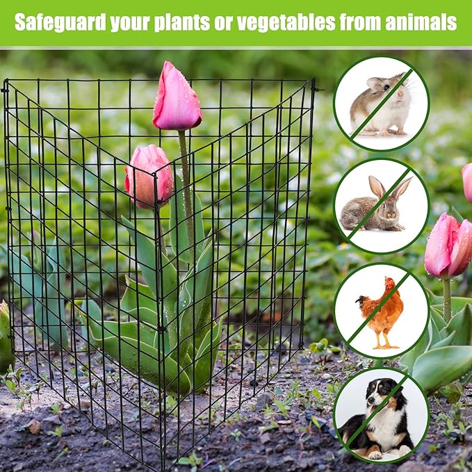 Zubebe 10 Pack Small Wire Plant Protectors Square Plant Protectors from Animals Mesh Cage Chicken Wire Cloche for Shrubs with Ground Stakes and Nylon Ties(Thickness 2mm,Black)
