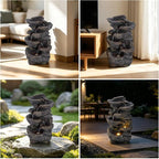 Solarbloom 18.8" H Garden Fountains Outdoor,6-Tier Spiral Cascading Stacked Waterfall Fountain with LED Lights, Freestanding Resin Water Feature for Patio Garden Backyard Deck Home Decor