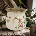 Dosayes Rustic Ceramic Planter, 6 Inch Tuscan Vintage Flower Pot with Drainage, Farmhouse Garden Pot for Indoor Plants, Kitchen & Garden Tuscan Decor, Plant Lover Gift (Pink)