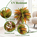 42” Artificial Boston Fern Bush Plant, 2 Faux Ferns for Outdoors Large, Fake Ferns Realistic Artificial Plants with 65 Fronds for Garden Porch Patio Home Office Living Room Decor Yellow