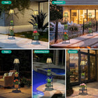 MXwcy 2-Tier Solar Plant Stand with Light, Outdoor Waterproof Floor Lamp with Tree Branch Cutout Lampshade, Tall Metal Planter Holder Display Rack for Patio, Porch, Garden, Balcony Decor (2 Pack)