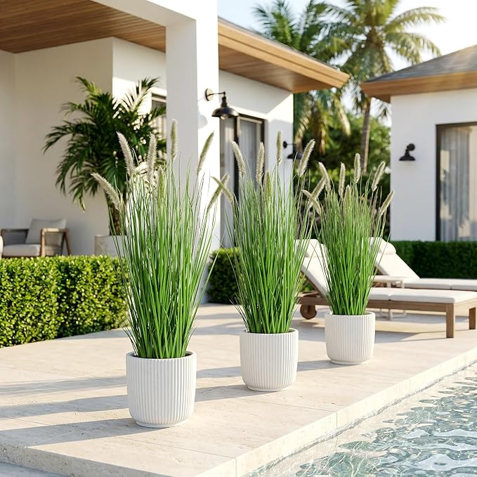 Artificial Cattail Reed Grass Plants Indoor ，Faux Cattail Grass Plant Artificial Plant Grass Outdoor,Fake Grass Tall Green Onions Fake Plant， Living Room Kitchen Office Decoration 47“2 Pcs