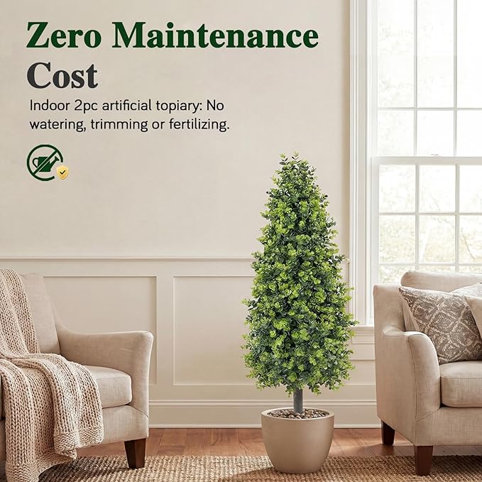 PATIO CHOICE 3ft Artificial Topiary Trees with Ground Spike Set of 2 36" Outdoor Faux Plants Realistic Faux Bushes and Shrubs Decorations for Outdoor Indoor Front Porch Garden