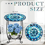 Outdoor Side Table Round Small Mosaic Patio Accent Indoor End Plant Coffee Tea Table for Yard Patio Porch Garden Living Room, Bedroom(Mandala Style,18 Inch)