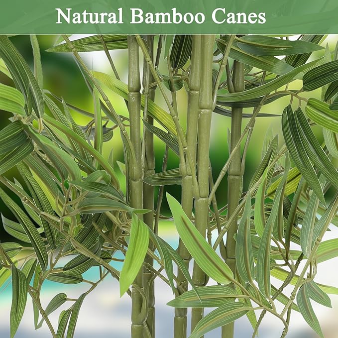 mapleway Artificial Bamboo Plant for Home Decor, 6FT Faux Bamboo Tree with Natural Trunks, Tall Fake Tree with Pot for Balcony Patio Corridor Doorway Staircase