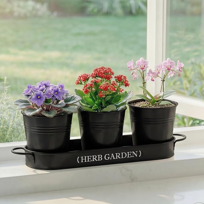 PERFNIQUE Indoor Herb Garden, Herb Planter for Indoor/Outdoor, Farmhouse Plant Pots, Windowsill Herb Garden with Tray(Planter only) Window Pots