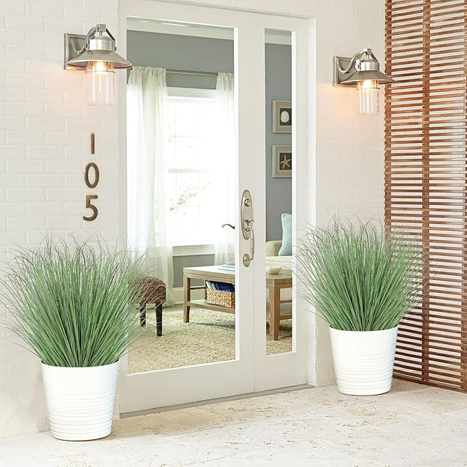 14 Bundles Artificial Plants Onion Grass Outdoor 20 Inch Tall Fake Shrubs Wheat Grass UV Resistant Greenery Stems Faux Bushes Plant for Indoor Outdoor Garden Office Home Decor, Light Green