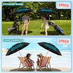 2 Pack 48.6" Double Canopy Beach Umbrella with Clamp, UPF50+ Beach Chair Umbrella with clip, 360°Adjustable Portable Outdoor(Hunter Green/Black, Not Include Chair)