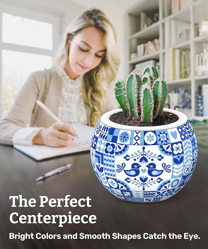 PieceRelax 3D Puzzle Planter 80 Pieces - Flower Pot - Danish Folklore Style, for Mom, Home Decor Flower Pots for Indoor Cactus, Succulents Pots [K1117]