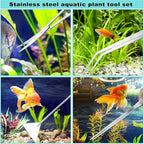 Aquarium Aquascape Tools Kit, Long 15 Inch Stainless Steel Aquatic Plants Tools, 4 in 1 Anti-Rust Aquascaping Tweezers Scissors Spatula Scrapers Tool Set for Fish Tank Cleaning Plant Trimming Shears