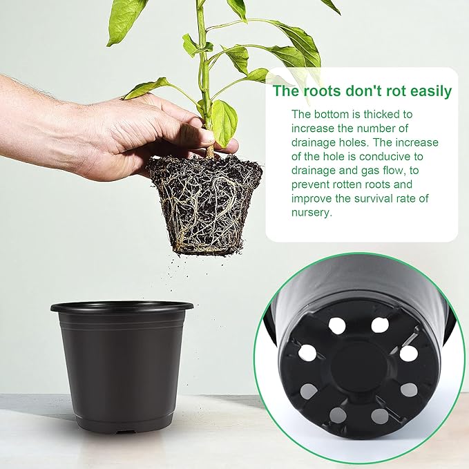 Augshy Nursery Pots, 110 Pcs Black Plastic Plant Pots 4 Inches Seed Starting Pots Containers with 110 Labels