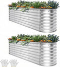 YITAHOME 8x2x2ft Large Raised Garden Bed Kit, 24" Tall 9 in 1 Galvanized Metal Planter Box with Gloves and Safety Rubber, Outdoor Above Ground Planters for Plants Vegetables Flowers, Silver