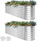 YITAHOME 8x2x2ft Large Raised Garden Bed Kit, 24" Tall 9 in 1 Galvanized Metal Planter Box with Gloves and Safety Rubber, Outdoor Above Ground Planters for Plants Vegetables Flowers, Silver