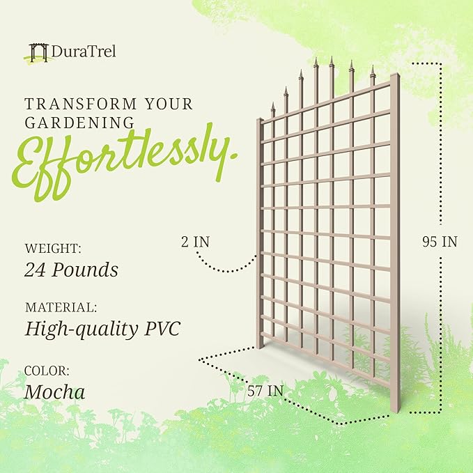 Dura-Trel Winchester 57 x 95 Inch PVC Vinyl Outdoor Garden Patio Trellis, with Wall Mounting Screws, Mocha