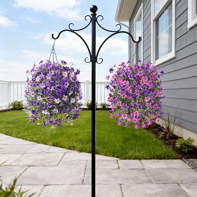 Artificial Hanging Baskets Outdoor, 4 Bundles Artificial Hanging Flowers Outdoors Spring Summer Decoration, No Fade Realistic Fake Hanging Baskets for Porch Patio Balcony Home Yard Decor