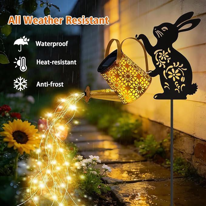 Solar Watering_Can Lights, Bunny Hanging Lantern Solar Lights Outdoor, Rabbits Lover Gifts for Mom Women Birthday Mother's Day Christmas, Waterproof Garden Decor Outside Patio Yard Pathway Backyard