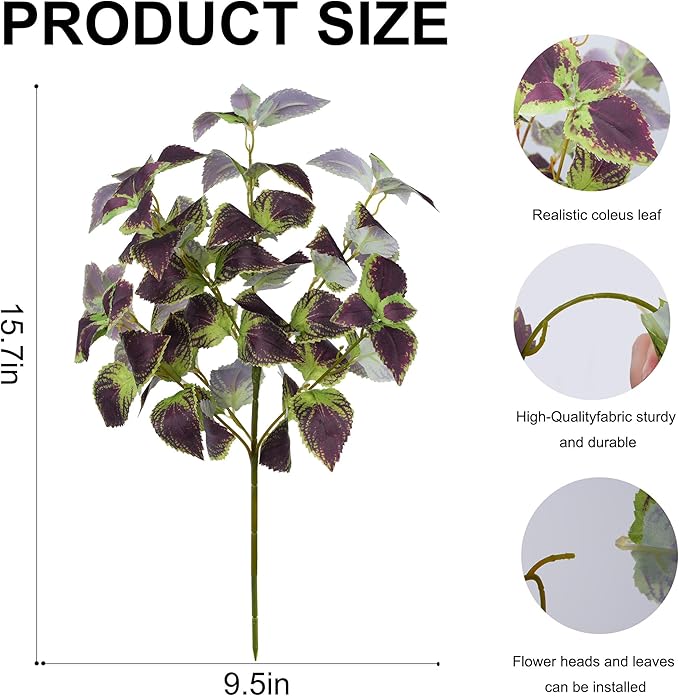 Artificial Greenery Plants Outdoor, 5 Pcs Faux Coleus Plants UV Resistant Silk Plants with Stems, Fake Plants for Outside Garden Patio Hanging Planter Pathway Front Porch Decoration(Brown)