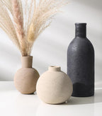 Ceramic Vase Set, Small Rustic Distressed Flower Vase in Pottery Decor, Modern Boho Farmhouse Decor for Pampa Grass, Dried & Fresh Flowers, Decorative Vase for Living Room, Kitchen, Entryway, Black