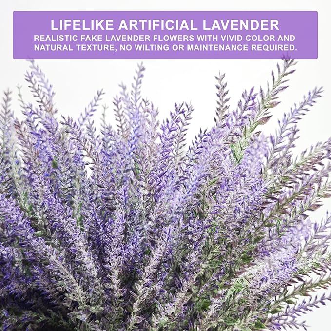 TURNMEON 20 Bundles Artificial Lavender Flowers for Outdoors Summer Decor,UV Resistant No Fade Fake Plants Plastic Faux Plants for Home Window Box Planter Porch Garden Home Cemetery Decor(Gray Purple)