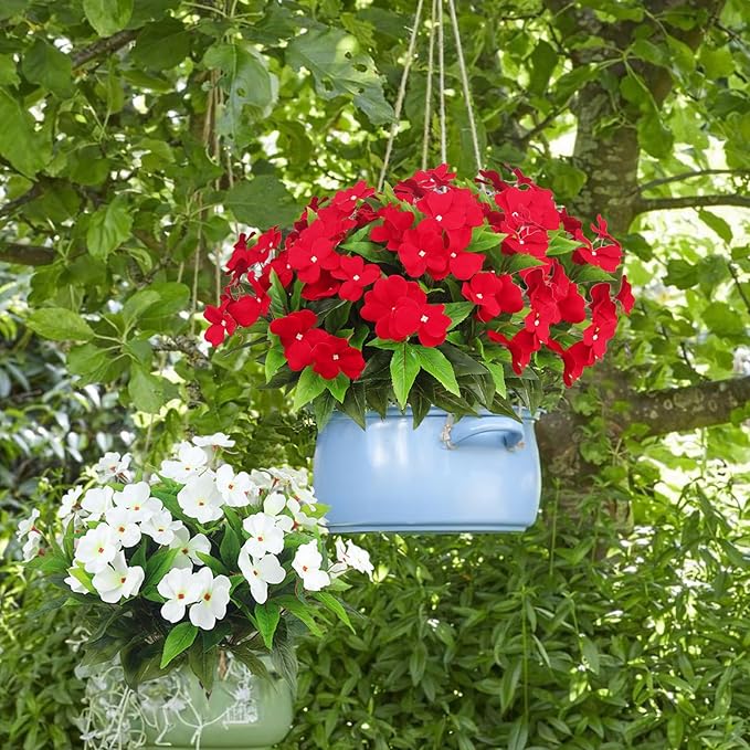 CITYES 4 Pcs Artificial Flowers Outdoor Impatiens UV Resistant Silk Impatiens Flowers Red Faux Flowers Impatiens Bushes Artificial Impatiens for Pot Patio Lawn Garden Hanging Basket Porch Decor