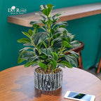 Der Rose 2 Pack Fake Plants Artificial Plants Indoor with Black and White Striped Pots for Room Home Bathroom Bedroom Kitchen Decor