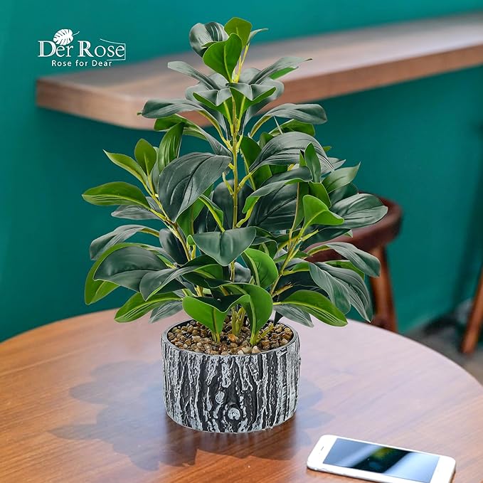Der Rose 2 Pack Fake Plants Artificial Plants Indoor with Black and White Striped Pots for Room Home Bathroom Bedroom Kitchen Decor