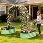 3 in 1 Galvanized Raised Garden Bed with 87" H Arch Trellis for Climbing Plants, Outdoor Gardening Planter Box with Climbing Net for Flower Vegetables Fruits Herbs, Green