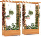 MAT EXPERT Raised Garden Bed with Trellis & Hanging Roof, Lattice Panel with Drainage Hole for Flower, Climbing Plant, Herb, Planter Box for Garden, Patio, Yard (2, 43.5" x 17.5" x 72" (L x W x H))