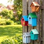 DoubleFill 2 Pcs Birdhouses for Outdoor Hanging Yard Outside Wooden Birdhouse Hand Painted Bird Box for Bird Lovers Bluebird Tree Garden Decor Decorative Birdhouse(Elegant Color,Wooden Roof)