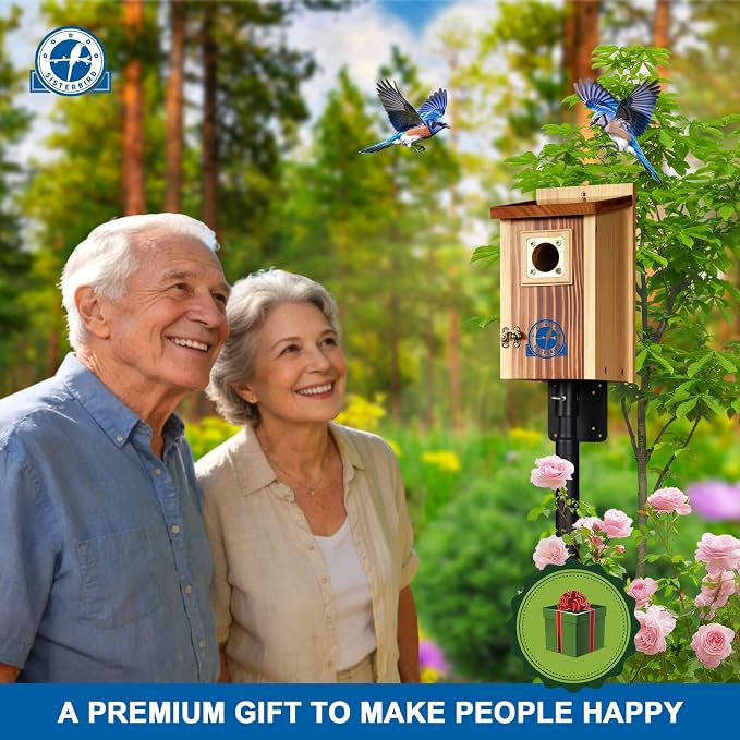 SISTERBIRD Pack of 2 Premium Bluebird Houses for Outside, Assembled Bird House Gift, Garden Decoration Bluebird House, Copper Predator Guard, Easy to Clean Bird Nesting