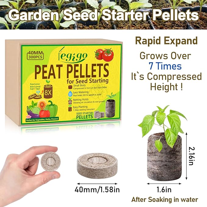 Legigo 300 Pcs 40mm Seed Starter Peat Pellets for Seedlings- Compressed Seed Starter Pods Seed Starting Pellets Plugs Soil Peat Pods for Starting Seeds, Garden Planting Herb Flower Vegetables