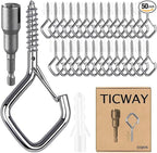 50 Pcs Outdoor Hooks for String Lights,Screw Hooks for Hanging Plants,Ceiling Hooks with Safety Buckle,Square Hanger for Wind Chimes,Bird Feeder,Lanterns,Christmas Decorations (Silver)