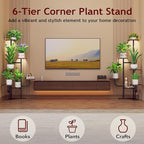 Homsorout Corner Plant Stand with Grow Light - 6 Tier Plant Stand Indoor Square Metal Plant Shelf with Adjustable Light, Plant Organizer for Living Room, Graden, Home Decor (Brown)