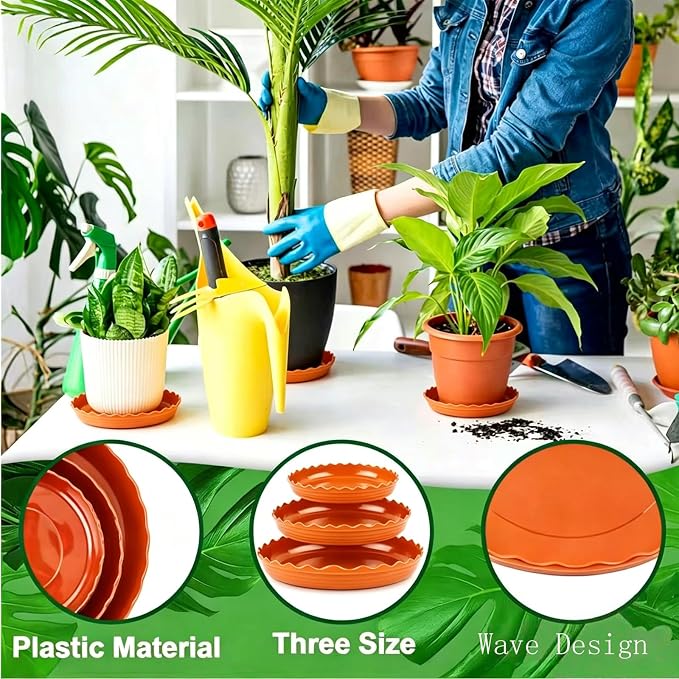 Terracotta Wave Plant Saucer, Red, 6 Packs | Plastic Flower Pot Drip Trays, Durable Heavy Duty, Indoor and Outdoor, 6/8/10 inch