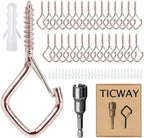 30 Pcs Outdoor Hooks for String Lights,Screw Hooks for Hanging Plants,Ceiling Hooks with Safety Buckle,Square Hanger for Wind Chimes,Bird Feeder,Lanterns,Christmas Decorations Rose Gold